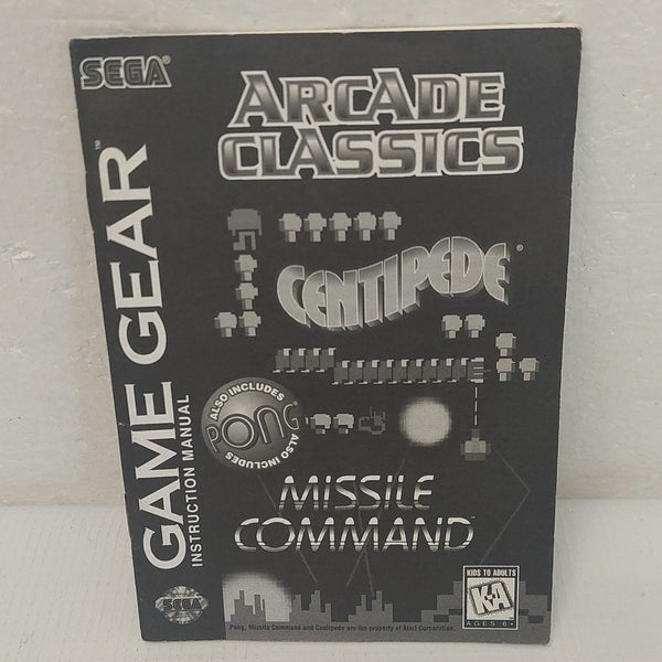 Arcade Classics Sega Game Gear Manual ONLY