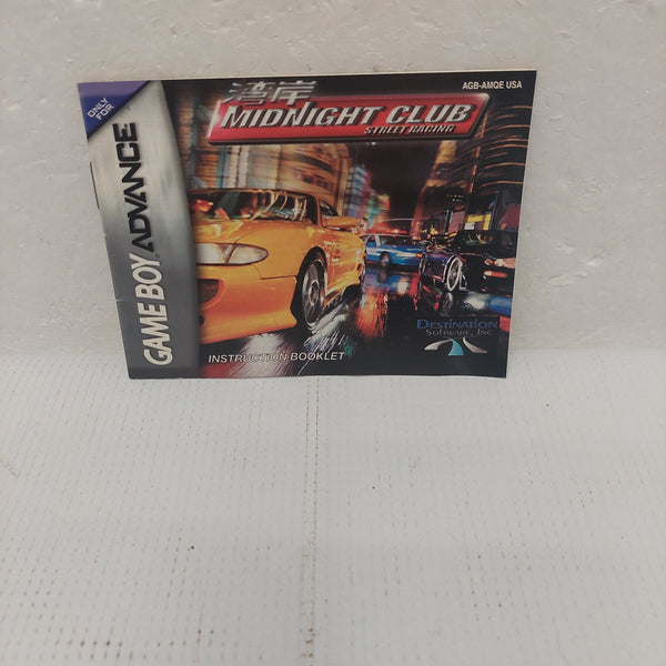 Midnight Club Street Racing Nintendo Game Boy Advance Instruction Manual ONLY