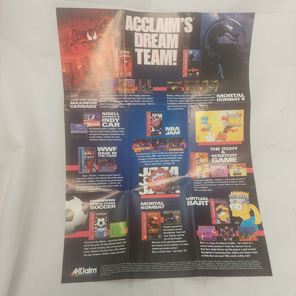 Vintage Sega Genesis Acclaim's Dream Team Poster Insert