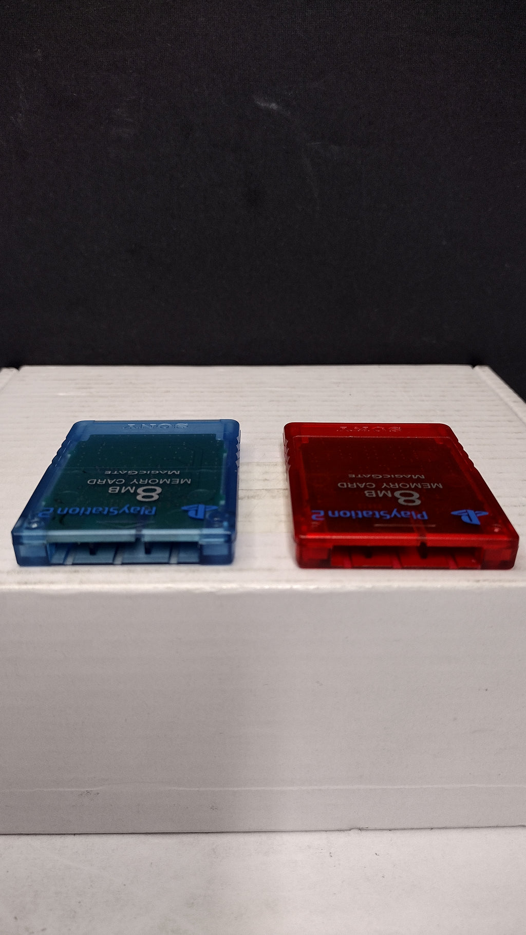 Official Sony PlayStation 2 8MB Memory Card Set - Crimson Red & Island Blue (SCPH-10020 - Tested & Working)