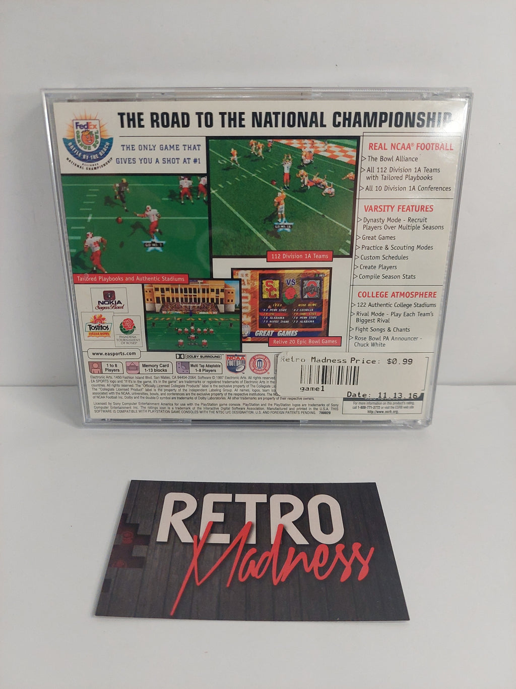 Sony PlayStation PS1 EA Sports NCAA Football 98 Case and Manual ONLY