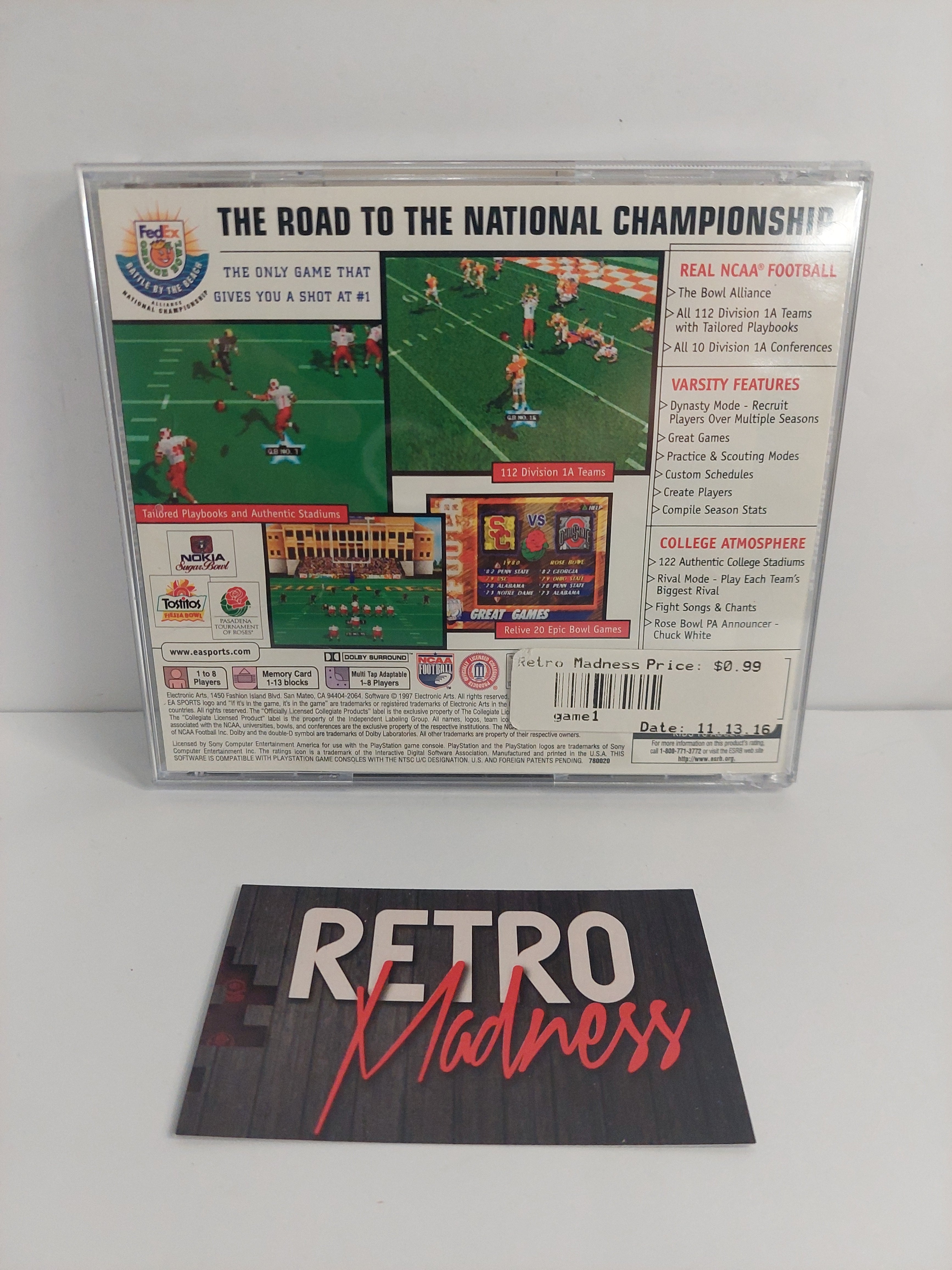 Sony PlayStation PS1 EA Sports NCAA Football 98 Case and Manual ONLY
