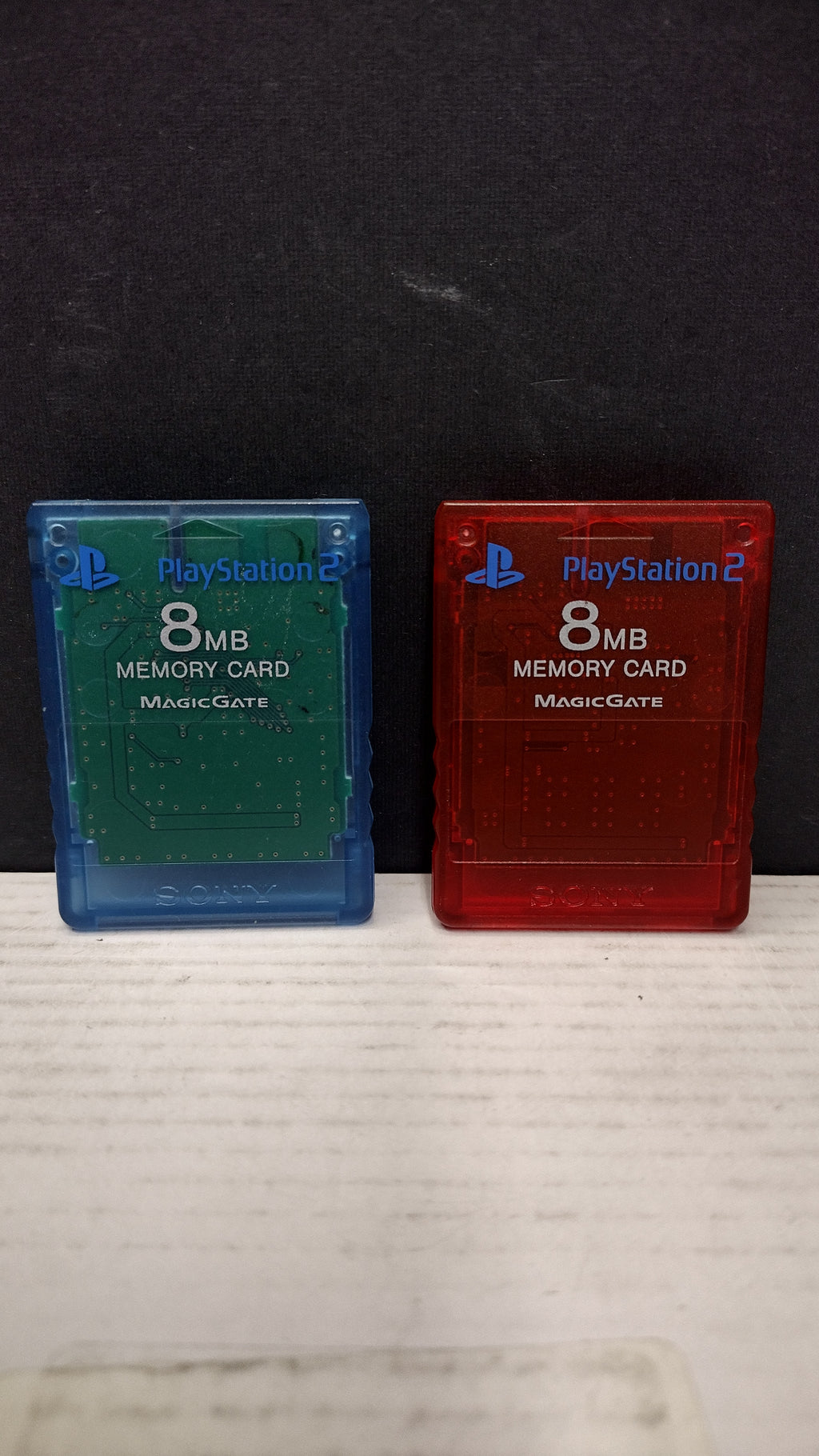Official Sony PlayStation 2 8MB Memory Card Set - Crimson Red & Island Blue (SCPH-10020 - Tested & Working)
