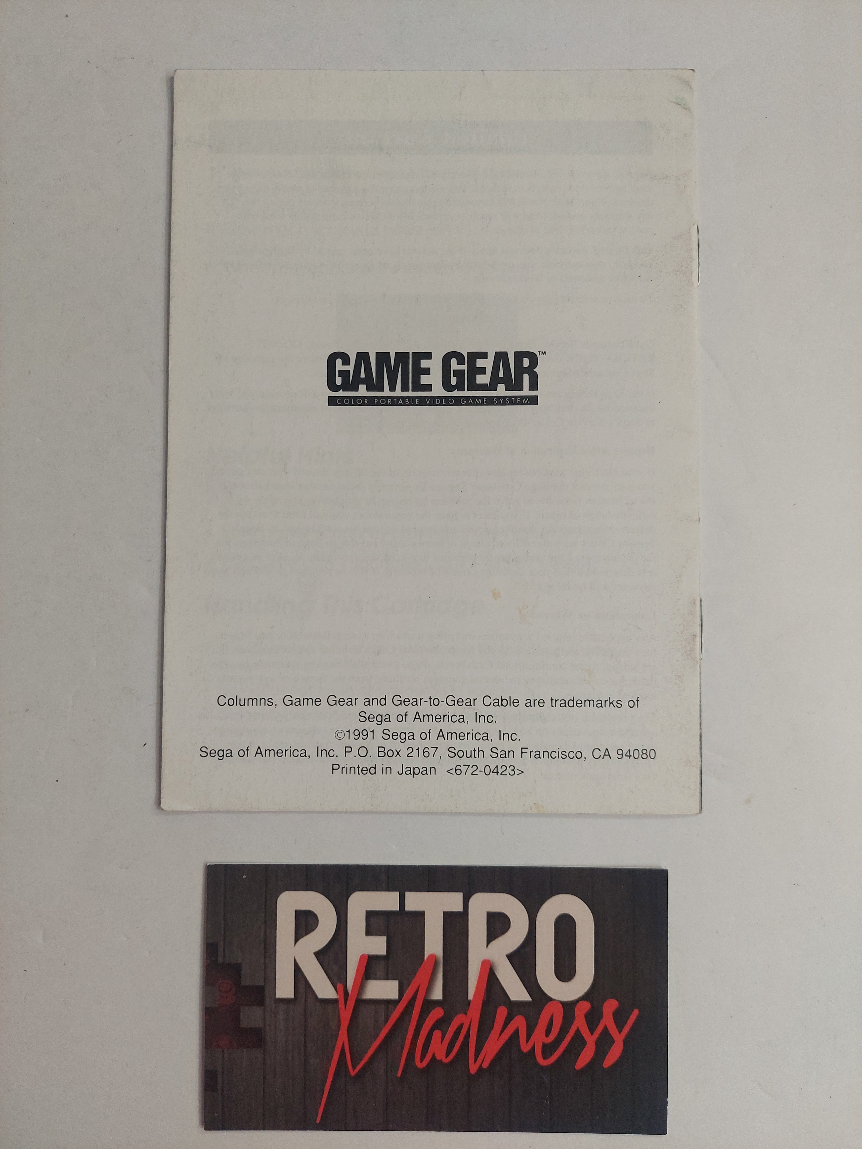Sega Game Gear Columns Manual Instruction Booklet ONLY