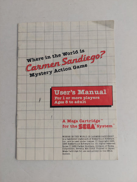 Sega Master System Where in the World is Carmen Sandiego? Manual ONLY