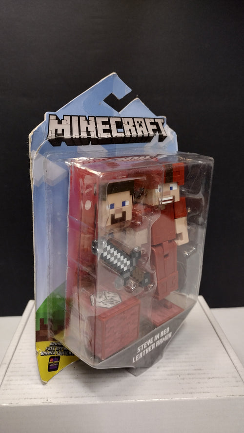 2020 Mattel Mojang Minecraft Steve in Red Leather Armor 3" Figure- On Card