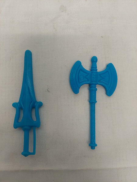 Vintage Masters of the Universe He-Man Blue Axe and Sword Accessories