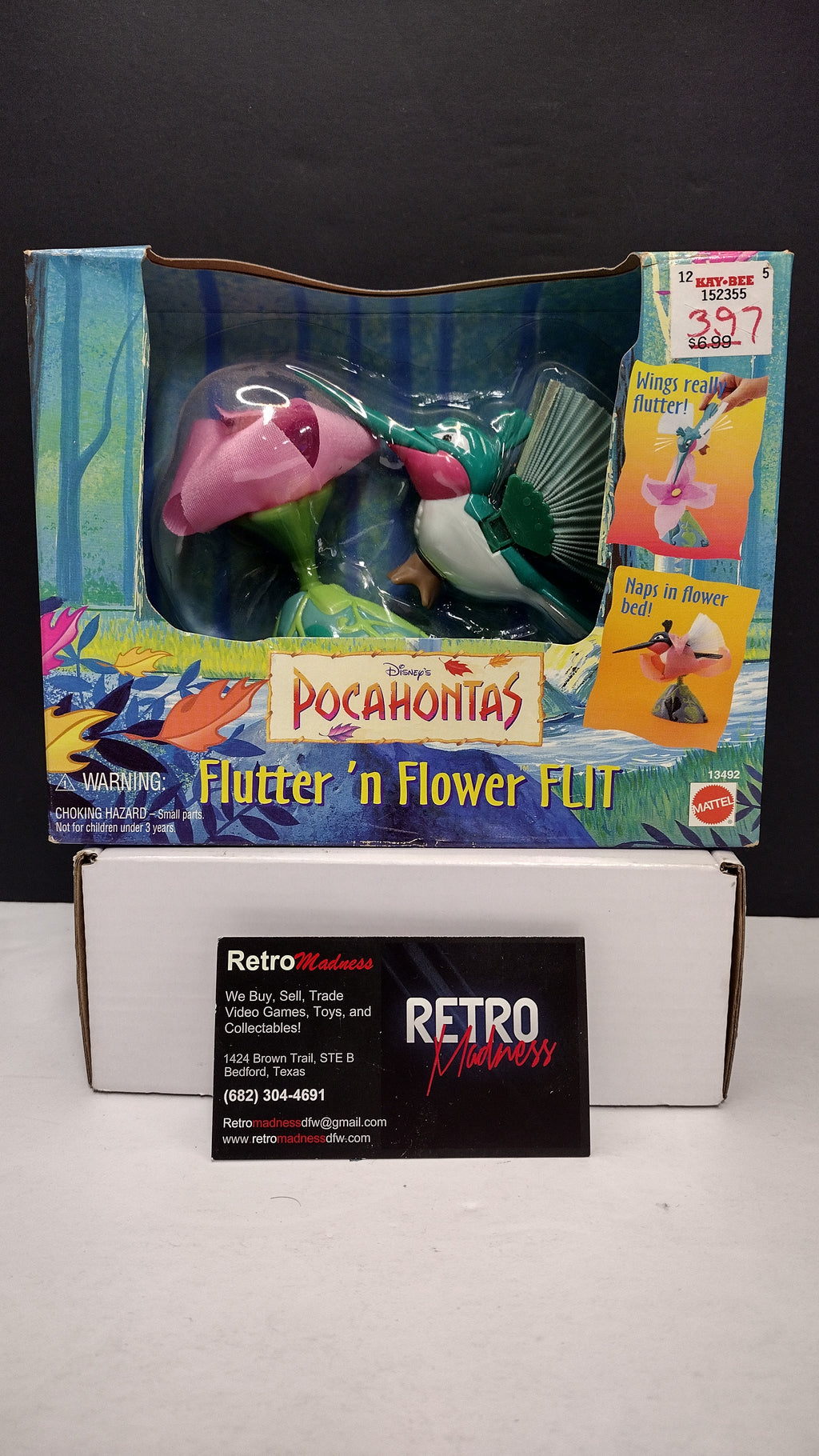 Vintage 1995 Mattel Disney’s Pocahontas: "Flutter 'N FLower" Flit Action Figure – Brand New / Factory Sealed (Slight Card Bowing)
