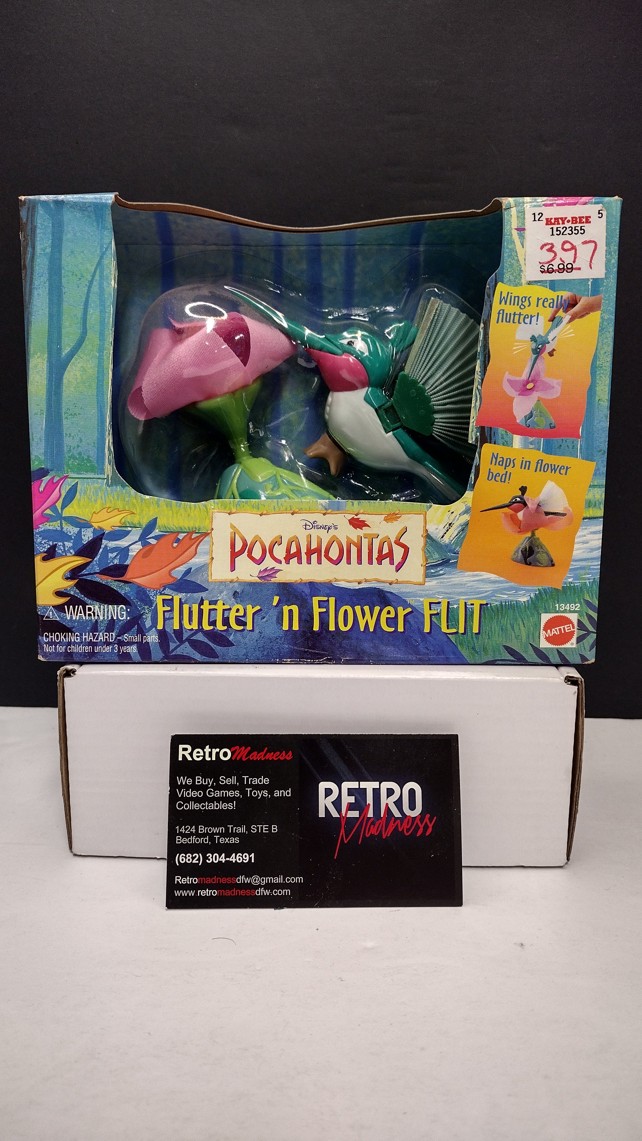 Vintage 1995 Mattel Disney’s Pocahontas: "Flutter 'N FLower" Flit Action Figure – Brand New / Factory Sealed (Slight Card Bowing)