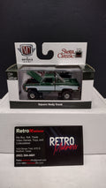 Modern 2020s M2 Machines Sierra Classic 1976 GMC Sierra Grande 15 4x4 (Green/White) 1:64 (New in Acrylic Box - Factory Sealed)