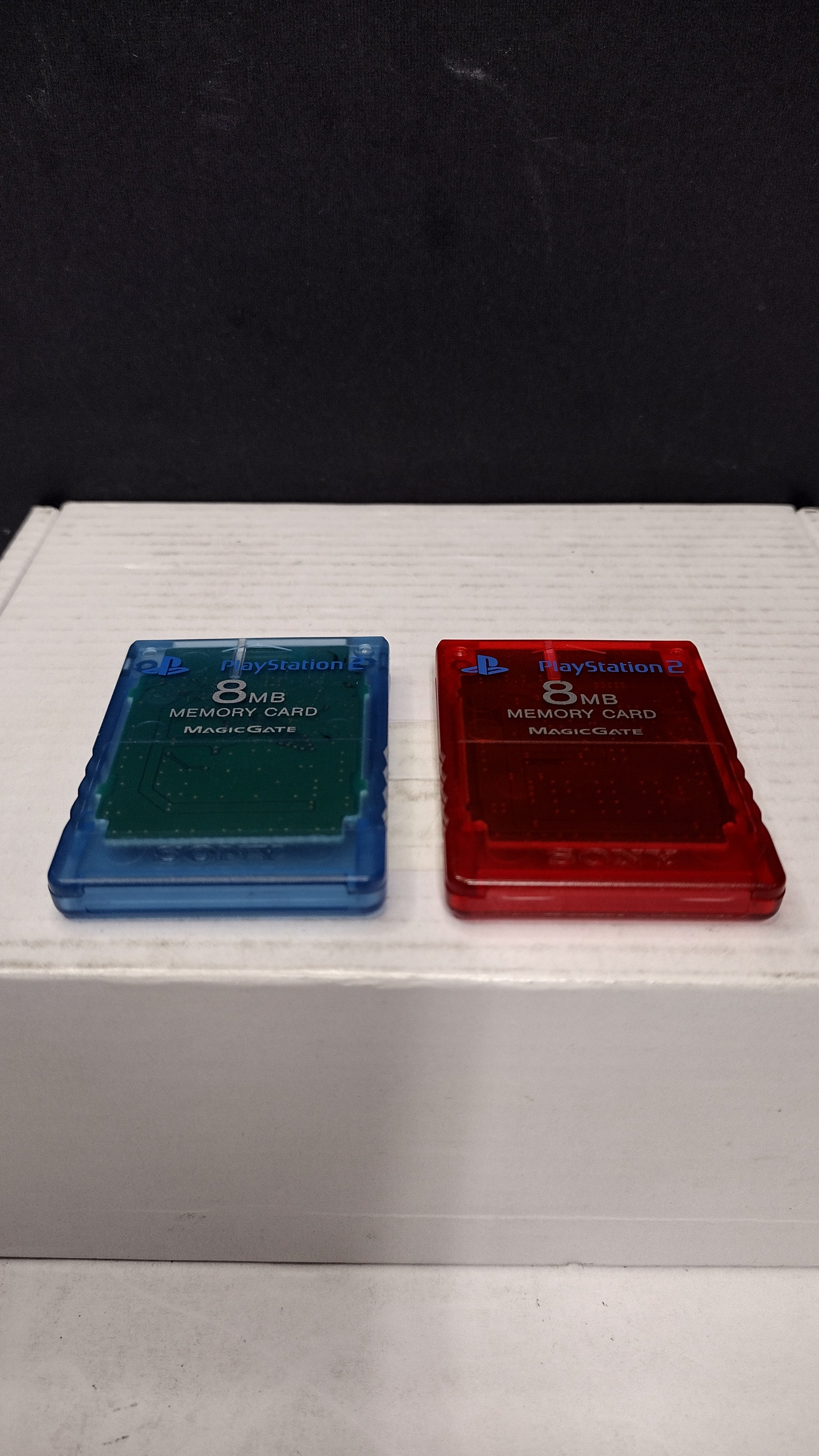 Official Sony PlayStation 2 8MB Memory Card Set - Crimson Red & Island Blue (SCPH-10020 - Tested & Working)