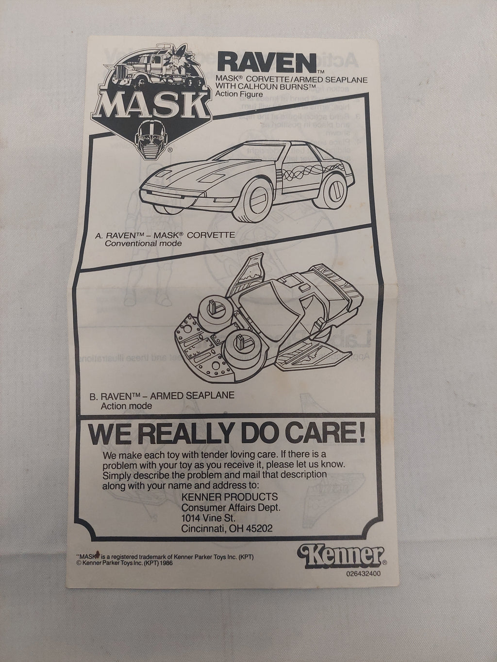 Vintage Kenner M.A.S.K. Raven Instructions ONLY