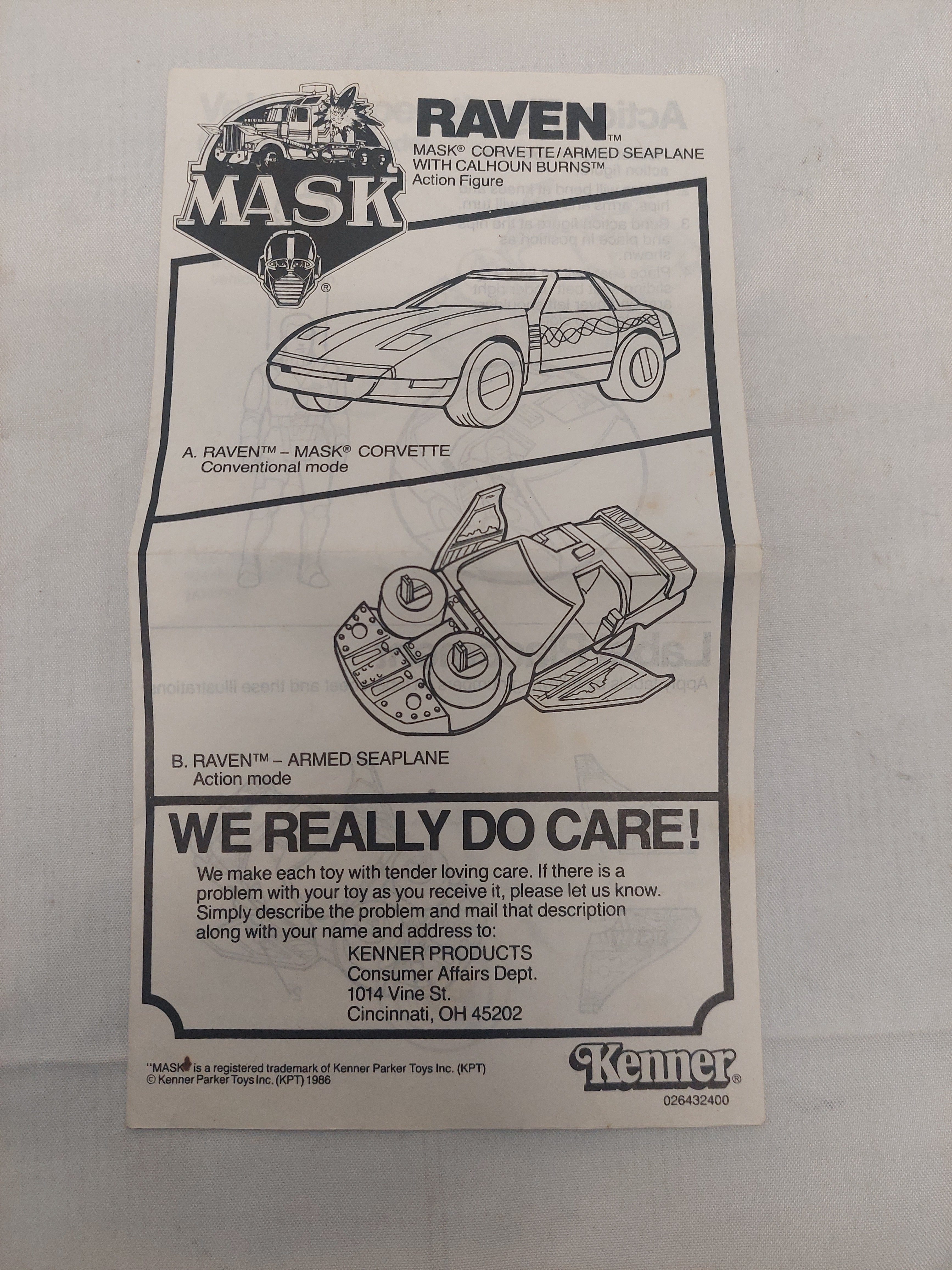 Vintage Kenner M.A.S.K. Raven Instructions ONLY