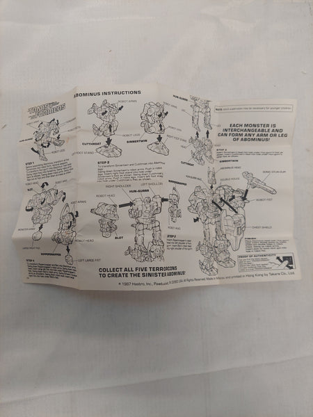 Vintage 1987 Transformers Abominus Instructions Sheet