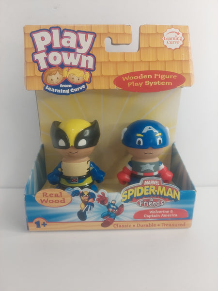 Marvel Spider-Man & Friends Wolverine & Captain America Play Town Wooden Figures