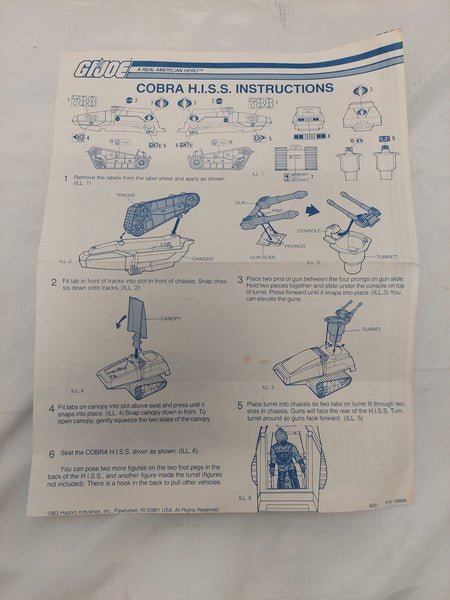Vintage 1983 G.I. Joe Cobra H.I.S.S. Instructions Blueprint