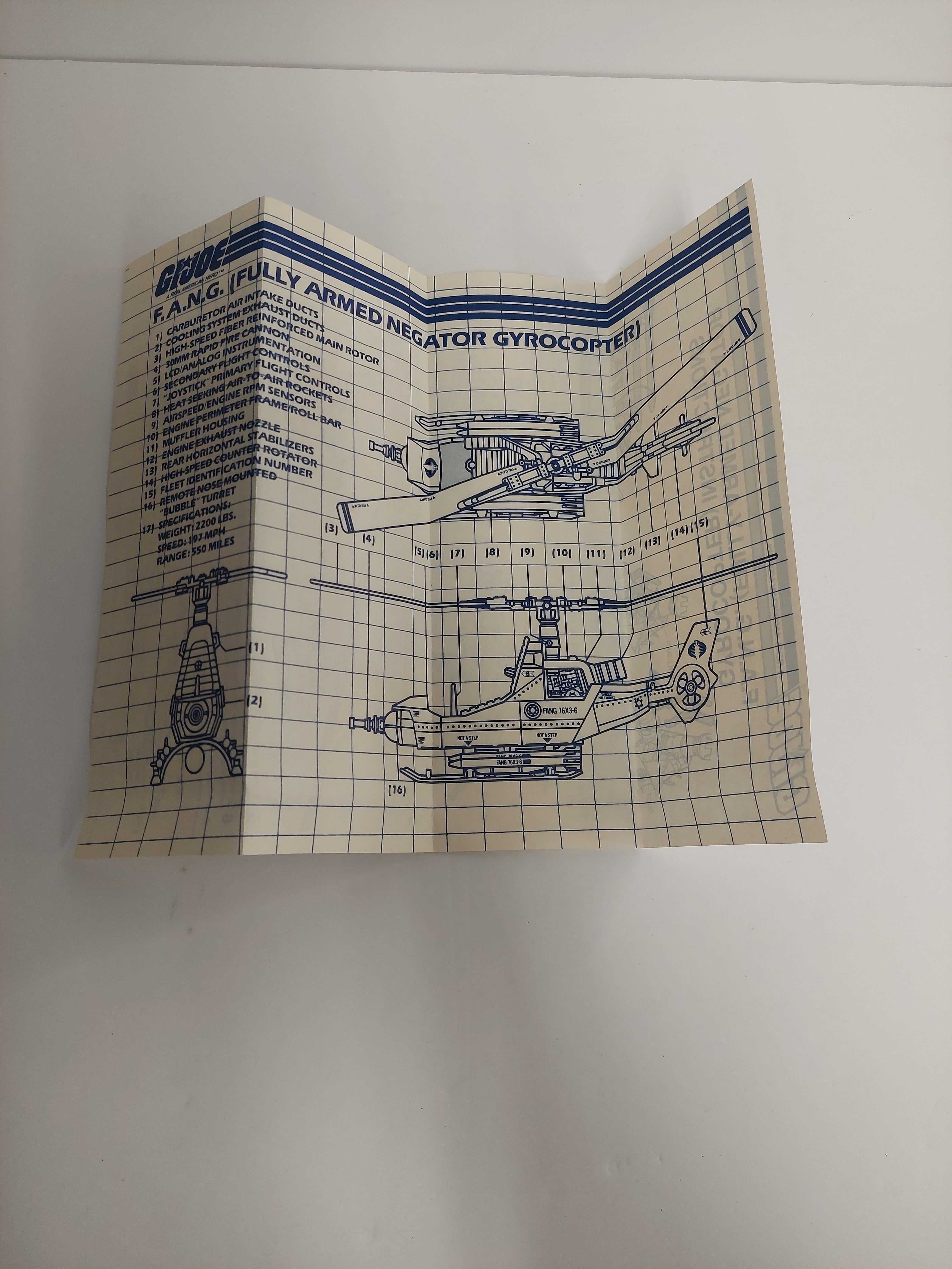 Vintage 1982 G.I. Joe Cobra F.A.N.G. Blueprint Instructions