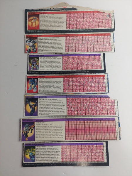 Transformers G1 Spec Card Lot