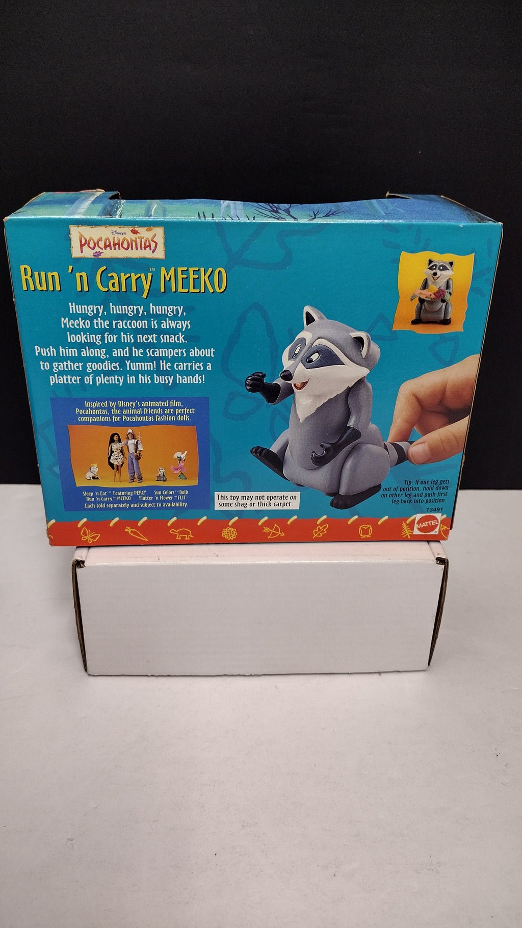 Vintage 1995 Mattel Disney’s Pocahontas: "Run 'n Carry" Meeko Action Figure – Brand New / Factory Sealed (Slight Card Bowing)