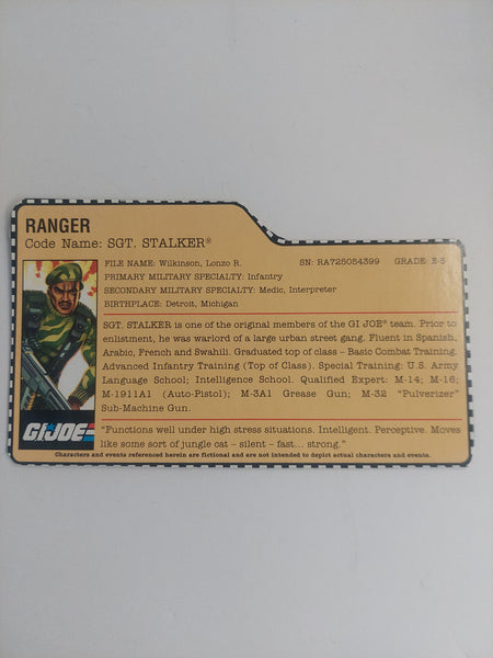 G.I. Joe Ranger Sgt. Stalker File Card